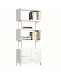 Yigii 7-Tier Geometric Bookshelf with Fabric Drawers for Modern Home Decor