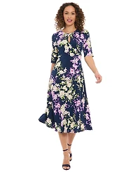 London Times Women's Keyhole Neck Midi Dress