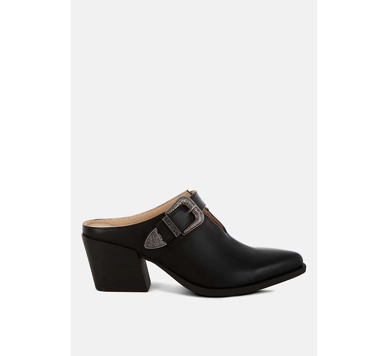 Rag & Co Womens Women Holler Carved Buckle Statement Mules