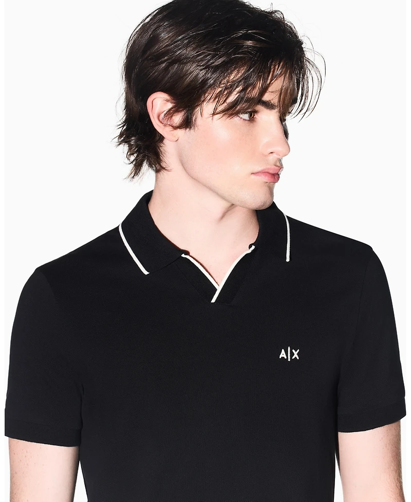 A|X Armani Exchange Men's Short Sleeve Pique Johhny Collar Polo Shirt with Tipping