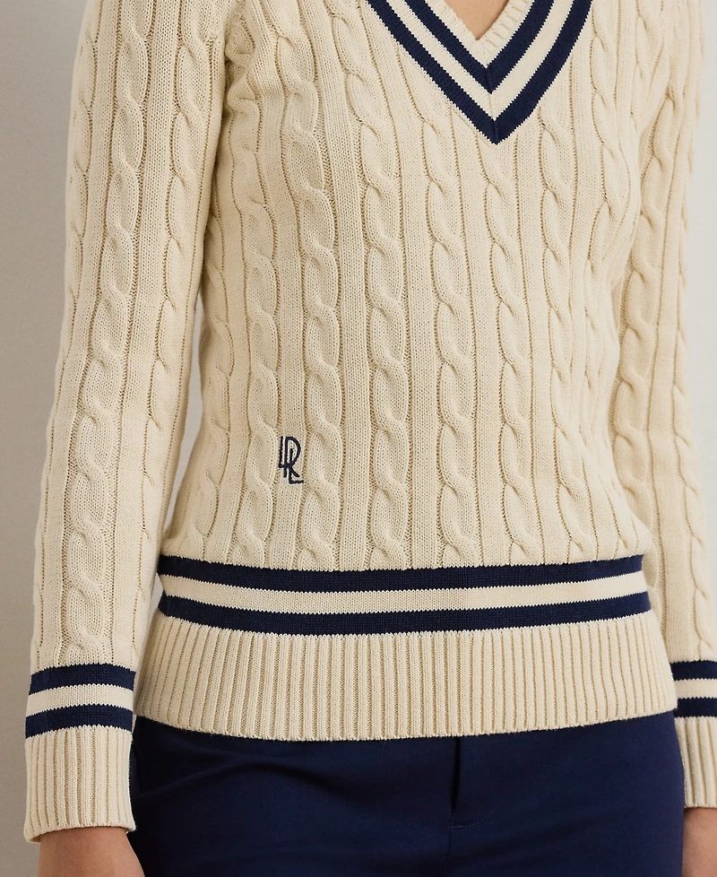 Lauren Ralph Petite Ribbed V-Neck Sweater