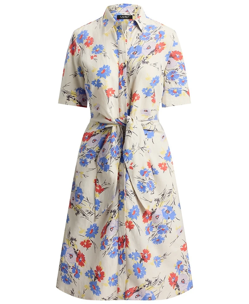 Lauren Ralph Petite Floral Print Tie-Front Shirt Dress