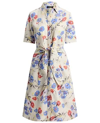 Lauren Ralph Petite Floral Print Tie-Front Shirt Dress