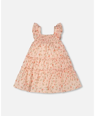 Deux par Toddler Girls Multi-Tiered Dress with Smocking Printed Flowers