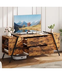 gaomon 47" Modern Farmhouse Tv Stand, 2 Drawers Adjustable Shelves U-Shaped Metal Legs Entertainment Center