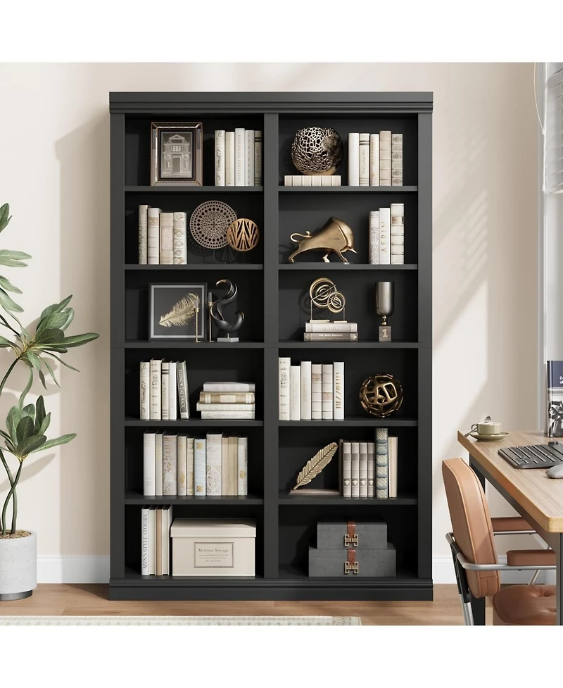 Gaomon 74.5" Tall Bookshelf with Double Storage, Extra Large Bookshelf, 6-Tier Wide Bookshelves w/ 12 Cubbies, Freestanding Bookcases