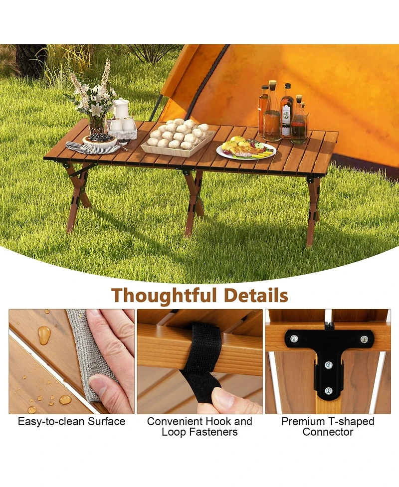 Mecale Lightweight Folding Aluminum Camping Table with Wood-Grain Top, Portable