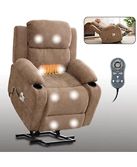 Clihome Up to 350 Lbs Chenille Power Lift Recliner Chair, Heavy Duty Motion Mechanism with 8-Point Vibration Massage and Lumbar Heating
