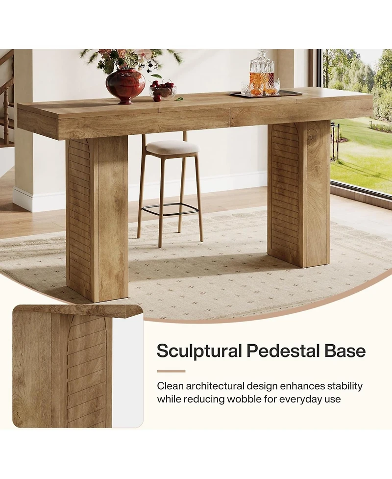 Tribesigns 70.9" Extra Long Bar Table, Counter Height Pub Table with Sturdy Pedestal Base, Modern Rustic Rectangular Bar Height Table