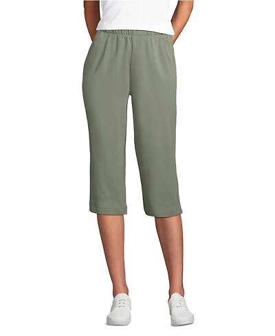 Lands' End Women's Sport Knit High Rise Elastic Waist Capri Pants
