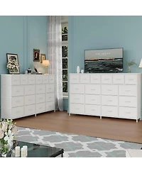 gaomon 18 Drawers Dresser with Mdf, Pb, Cationic Fabric, Iron, and Pu Long Storage Cabinet for Bedroom, Living Room, or Hallway