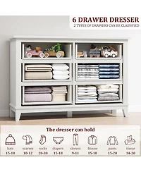 gaomon 6 Dresser for Bedroom, 47 in Wide Drawer Dresser with Storage Freestanding, Wooden Closet Storage Chest for Living Room, Bedroom