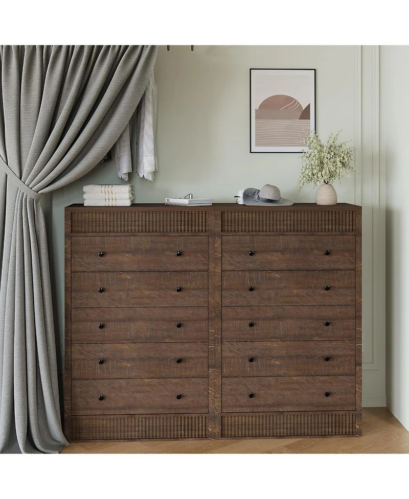 gaomon 5 Drawer Tall Dresser for Bedroom, 31.5" Wide Fluted Chest of Drawers, Modern Wood Storage Cabinet Kids Room, Hallway, Living Room