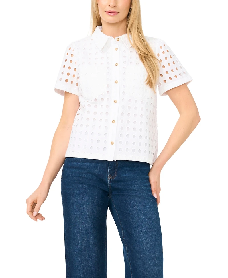 CeCe Women's Short-Sleeve Collared Button-Down Shirt