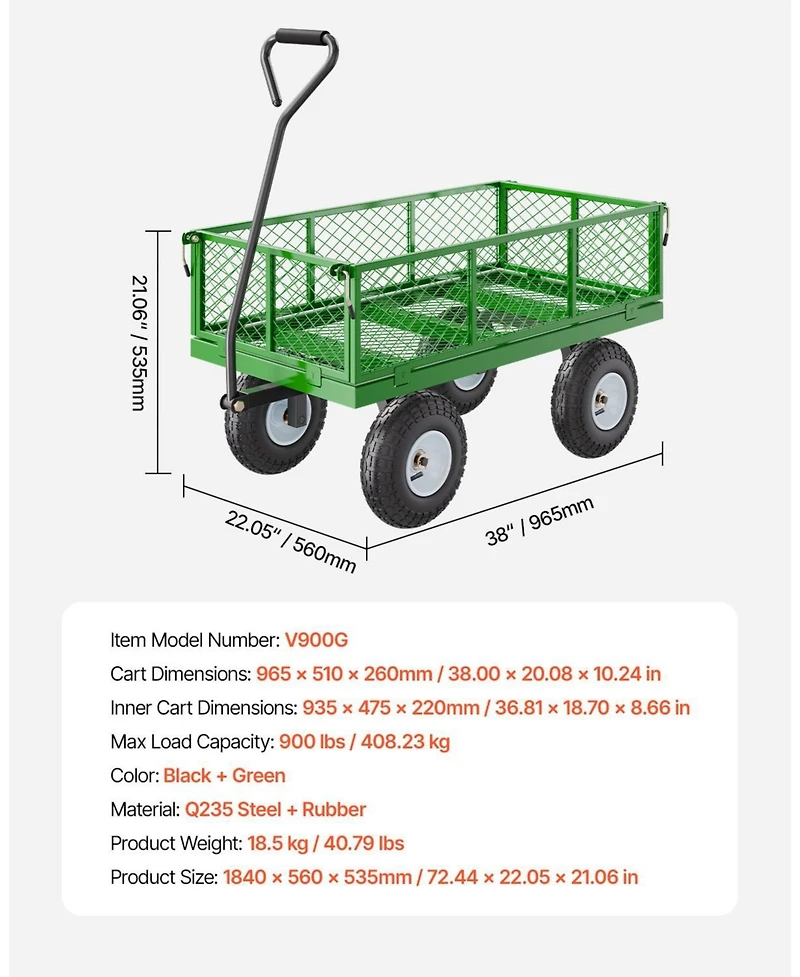 Sugift Heavy-Duty Utility Wagon with Removable Sides & 180° Handle