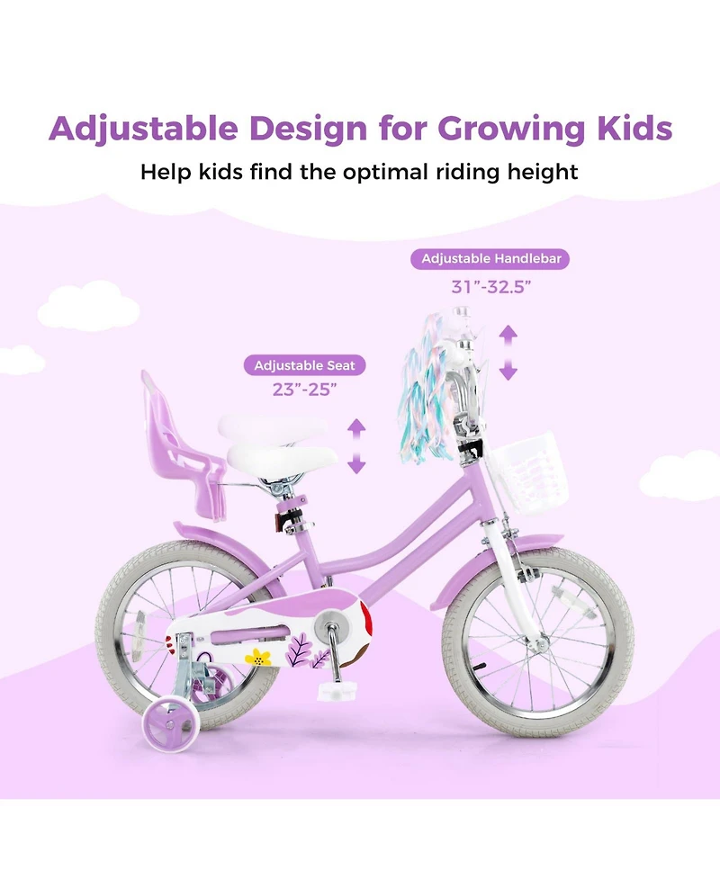 Mecale Girls Bike Kids Bicycle with Doll Seat and Streamers for Children