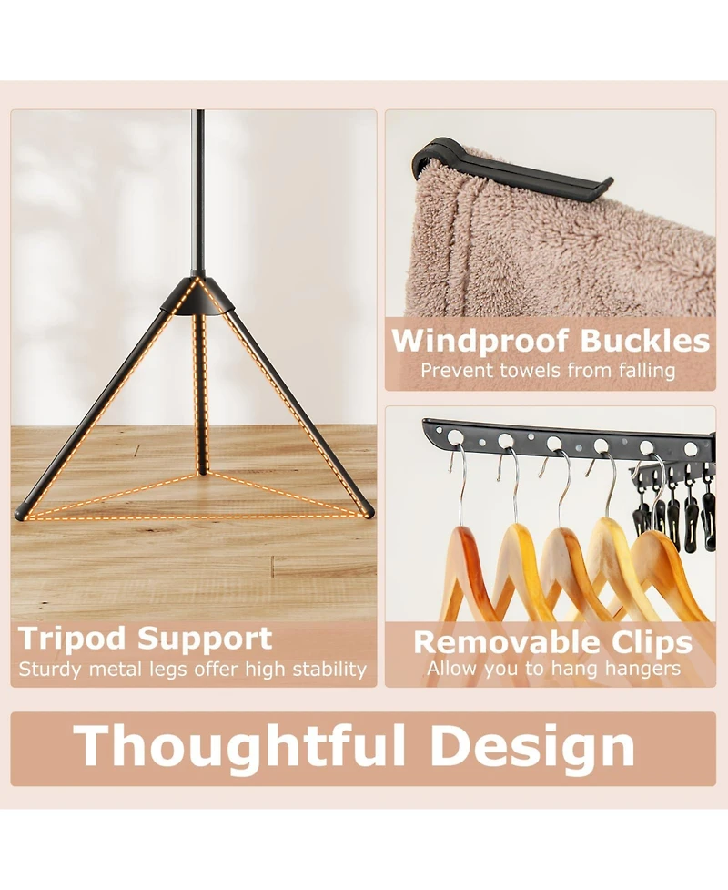 Ecooso 3-Tier Tripod Folding Clothes Drying Rack with 24 Clips, Freestanding Air Dryer