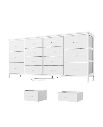 gaomon 63" Black Fabric 14-Drawer Dresser Tv Stand, with Power Outlet for 65-75" TVs