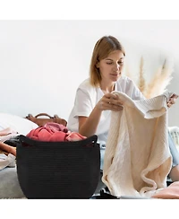 Yigii Cotton Rope Basket with Black Cat Design 53L Storage- Multi-Use Storage for Home, Office, Nursery