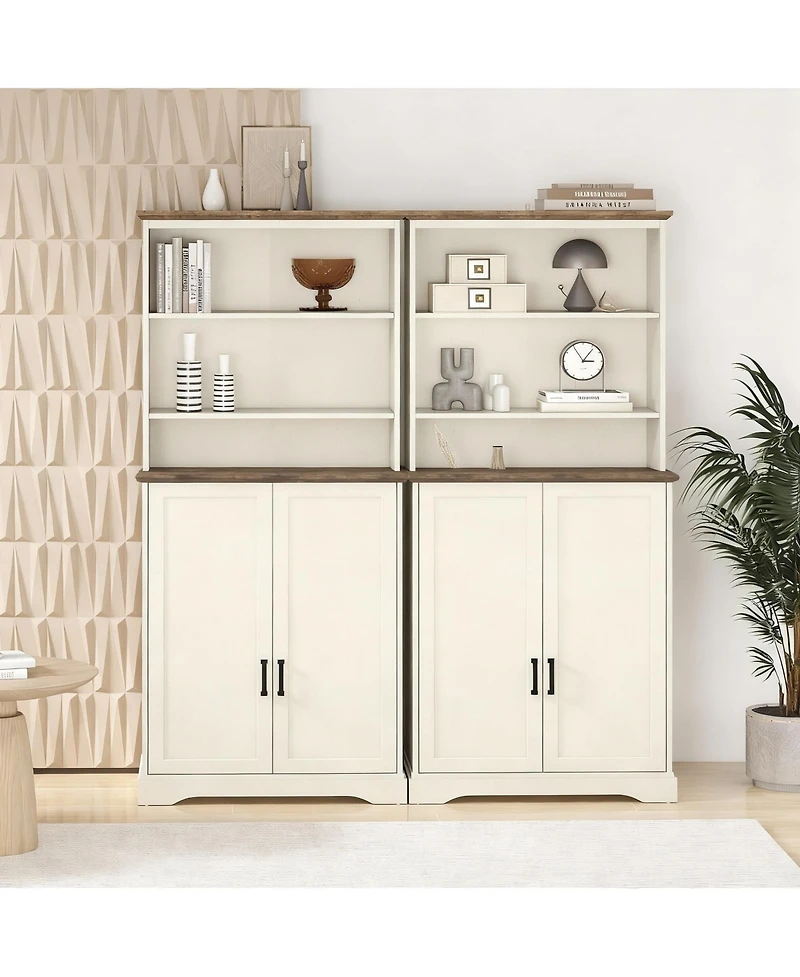 Yigii 5-Tier Adjustable Storage Bookshelf with Cabinet-Adjustable 72" Tall bookcase for Living Rooms and Offices