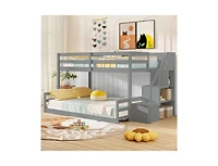 Solid Wood Twin-Over-Full Bunk Bed with Stair Storage