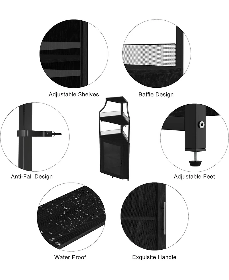 Gaomon Farmhouse Wine Bar Corner Cabinet with Detachable Rack, Mesh