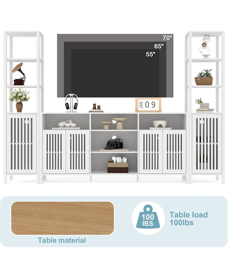 gaomon Farmhouse Tv Stand for 70-Inch TVs, Entertainment Center with Bookshelves, Storage Cabinet & Adjustable Shelves