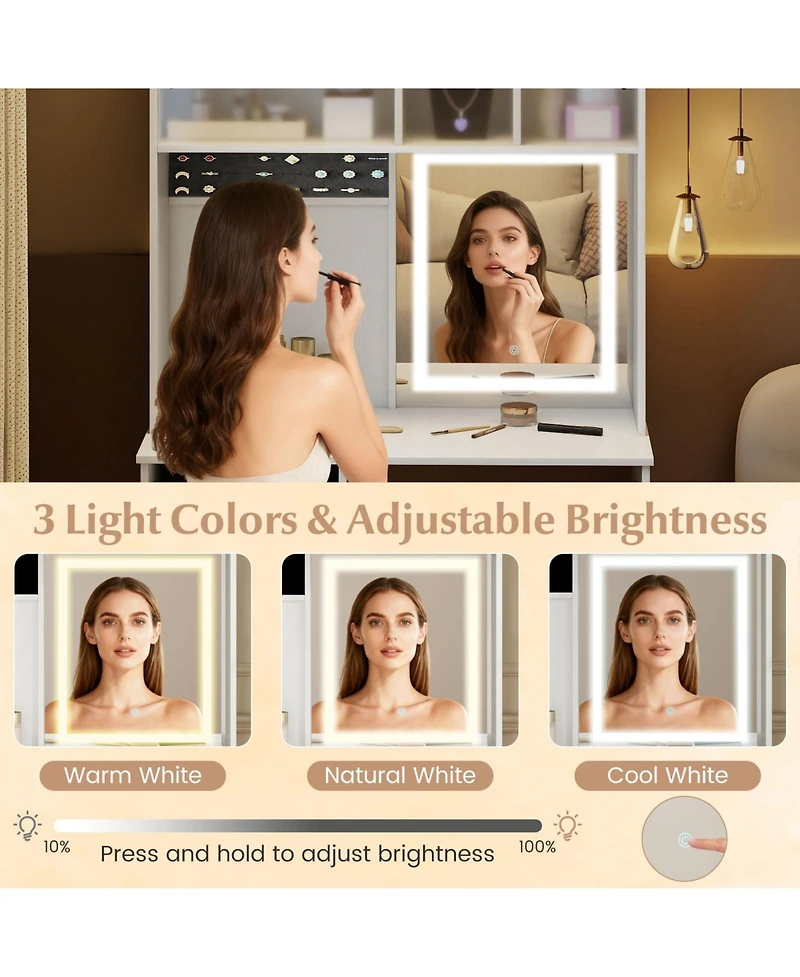 Volenca 67" Tall Vanity Set with Mirror and Charging Station, Makeup Dressing Table