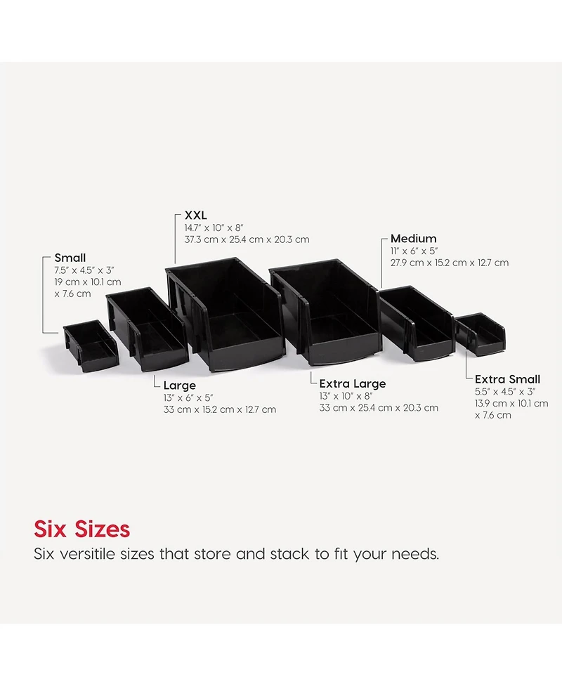 Iris Usa Stackable Bins, Plastic Front Shelf Bin Storage Organizer, Craft Supplies, Small Parts, Nuts and Bolts, 15Pk