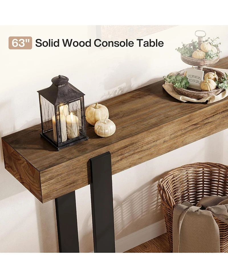 Tribesigns Solid Wood Console Table, 63-Inch Long Sofa Table Behind The Couch with Metal Support, Farmhouse Entryway Furniture
