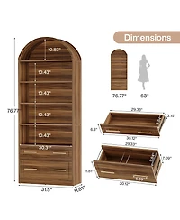 Tribesigns 76.8" Tall Arched Bookcase Set of 2, 5-Tier Bookshelf with File Cabinet Drawer, Modern Freestanding Wooden Bookshelves, Storage Shelve