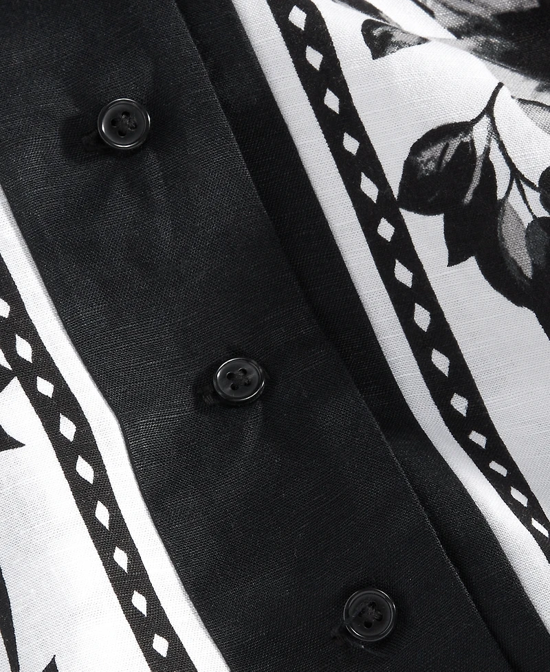 I.n.c. International Concepts Petite Linen-Blend Printed Short-Sleeve Button-Up Shirt, Macy's Exclusive