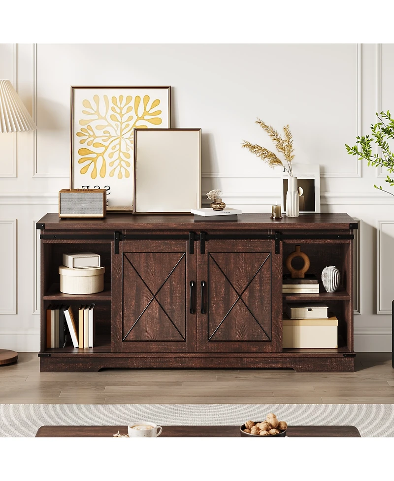 gaomon 59" Farmhouse Tv Stand for 65" TVs, Media Console with Sliding Barn Doors & Adjustable Shelves