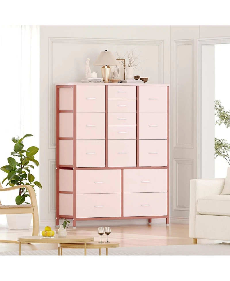 Gaomon 48" H Tall Dresser with 15 Drawers, Fabric Storage Dresser with Steel Frame & Wood Top, Sturdy Dressers for Bedroom, Closet, Hallway