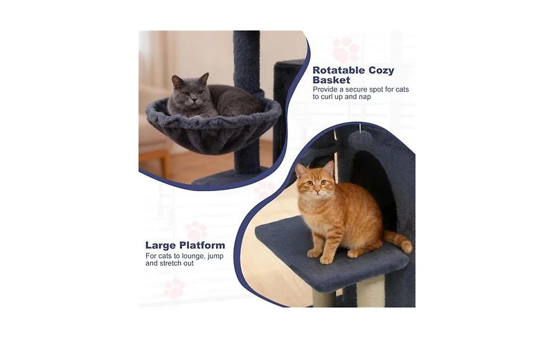 Aostirmotor 33.5" Cat Tree with 2 Tier Condo, Sisal Posts & Anti Toppling Device