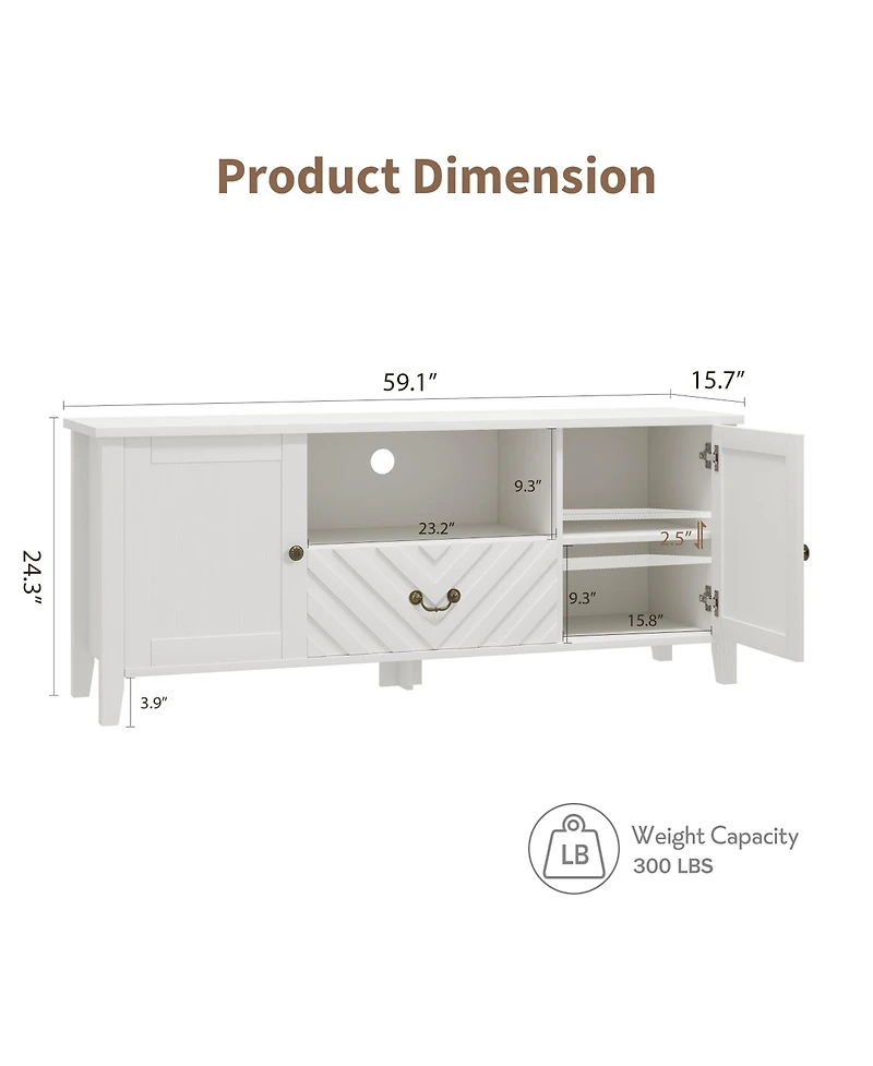 Gaomon Farmhouse Tv Stand, Media Console with V-Shaped Drawer, Open Compartment & 2 Cabinets
