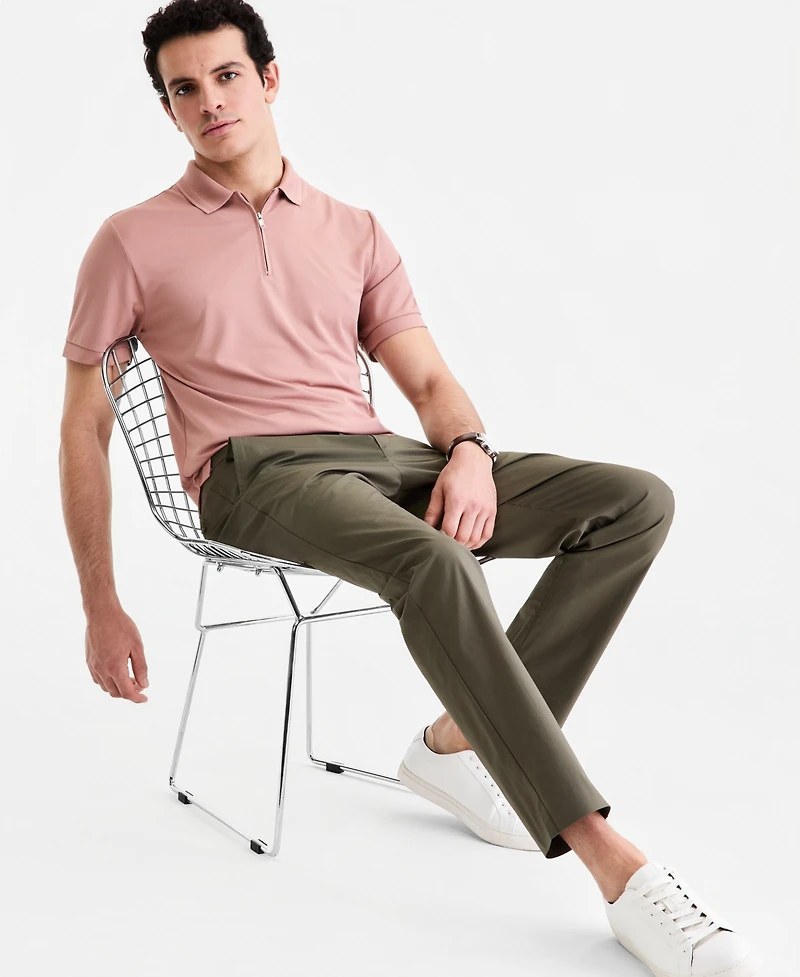 Alfani Men's Ottoman Short Sleeve Textured Quarter-Zip Polo Shirt