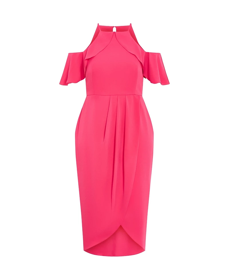 City Chic Women's Plus Love Siren Ruffle Shoulder Dress