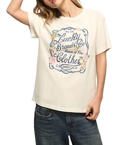 Lucky Brand Women's Floral Frame Graphic T-Shirt