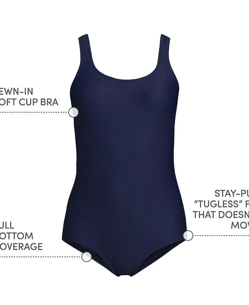Lands' End Women's Long Tugless Low Leg Ribbed One Piece Swimsuit