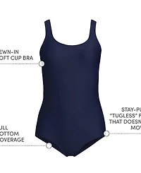 Lands' End Women's Long Tugless Low Leg Ribbed One Piece Swimsuit