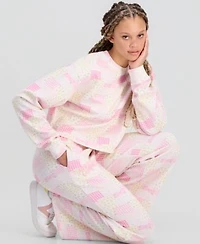 The Happy Camp3r Juniors Patchwork Print Crewneck Sweatshirt Patchwork Print Sweatpants