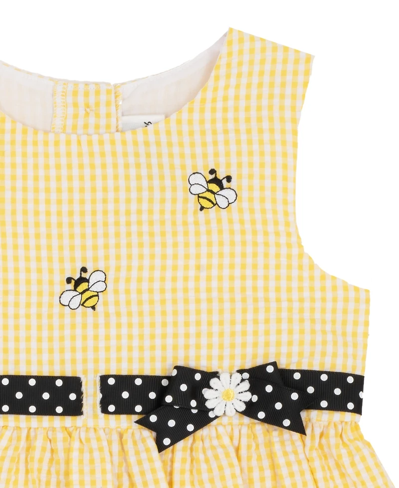 Rare Editions Girls' 2T-6X Yellow Bee Schiffli Seersucker Dress