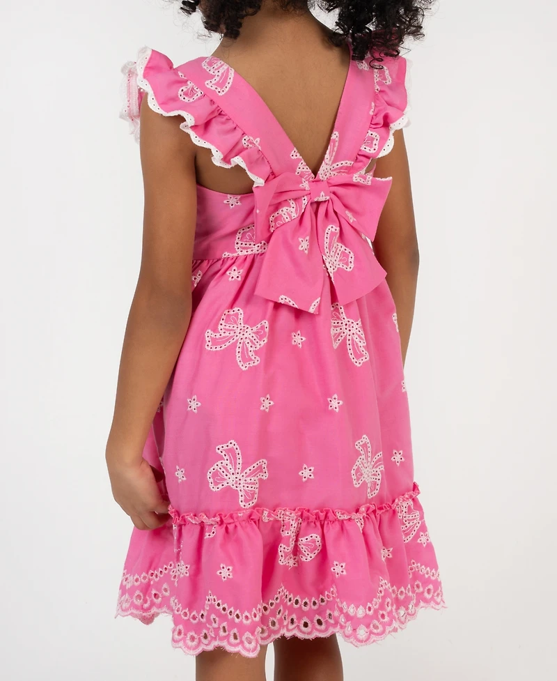 Rare Editions Girls' 2T-6X Cross Back Detail Bow Eyelet Dress