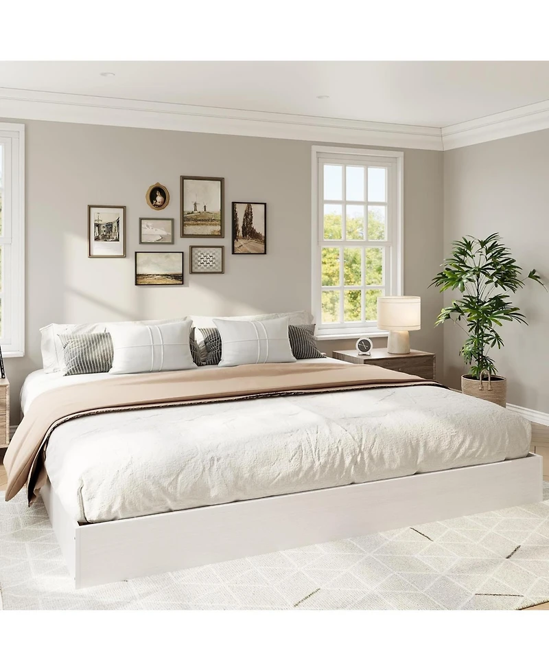 Gaomon Wood Platform Bed Frame, Solid Wood, No Headboard, Floor-Standing, Sturdy Slat Support, Box Spring Needed