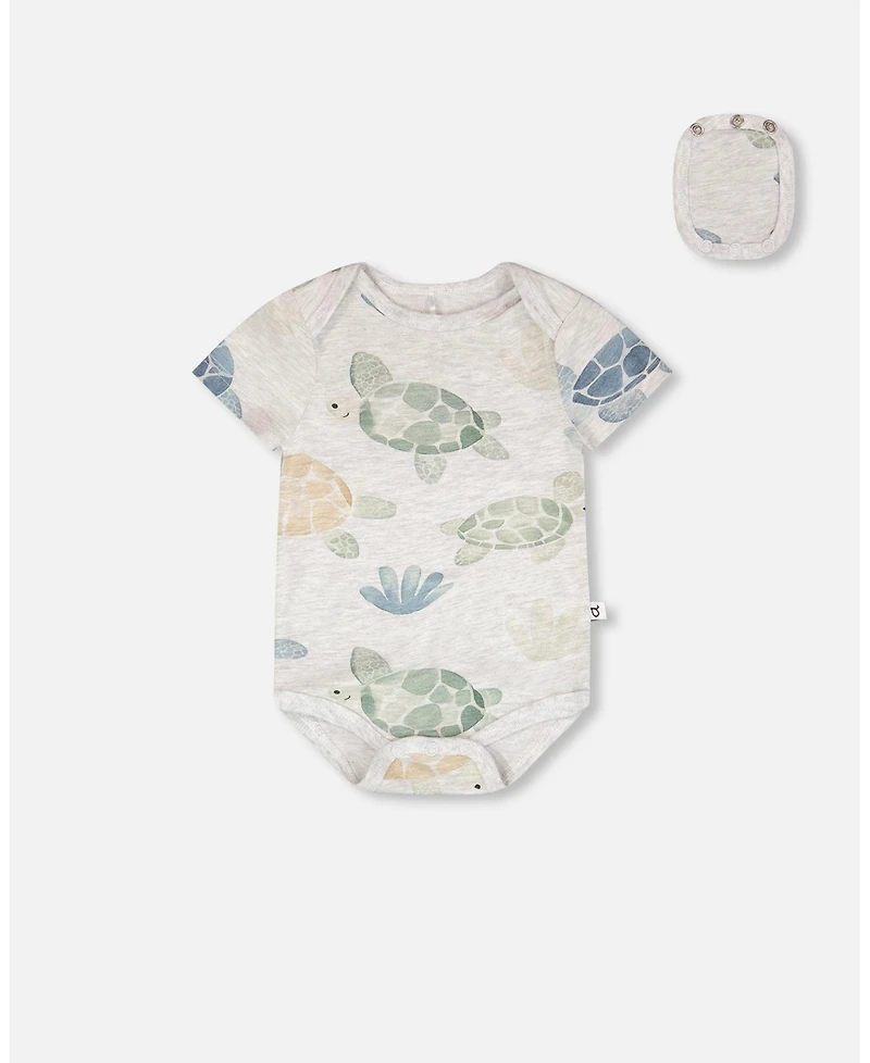 Deux par Baby Boys 3 Pack Evolutive Cotton Jersey Onesies Grey Mix Turtle Print