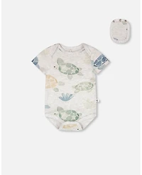 Deux par Baby Boys 3 Pack Evolutive Cotton Jersey Onesies Grey Mix Turtle Print