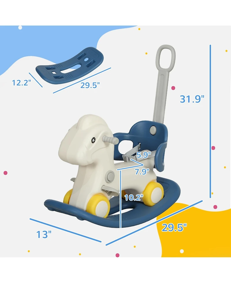 Hongge 4 in 1 Toddler Rocking Horse with Push Handle and Balance Board