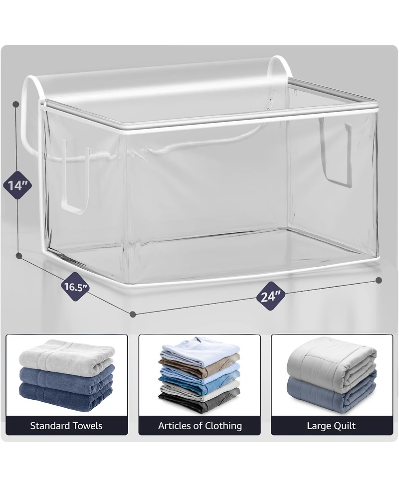 Sorbus 4 Pack Foldable Large Clear Plastic Bags with Zipper & Carry Handles - Great for Clothes, Blankets, Closets, Bedrooms, and more