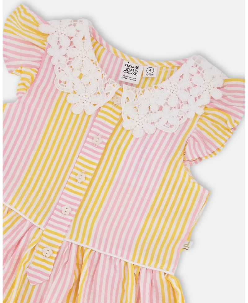 Deux par Toddler Girls Sleeveless Dress with Crochet Peter Pan Collar